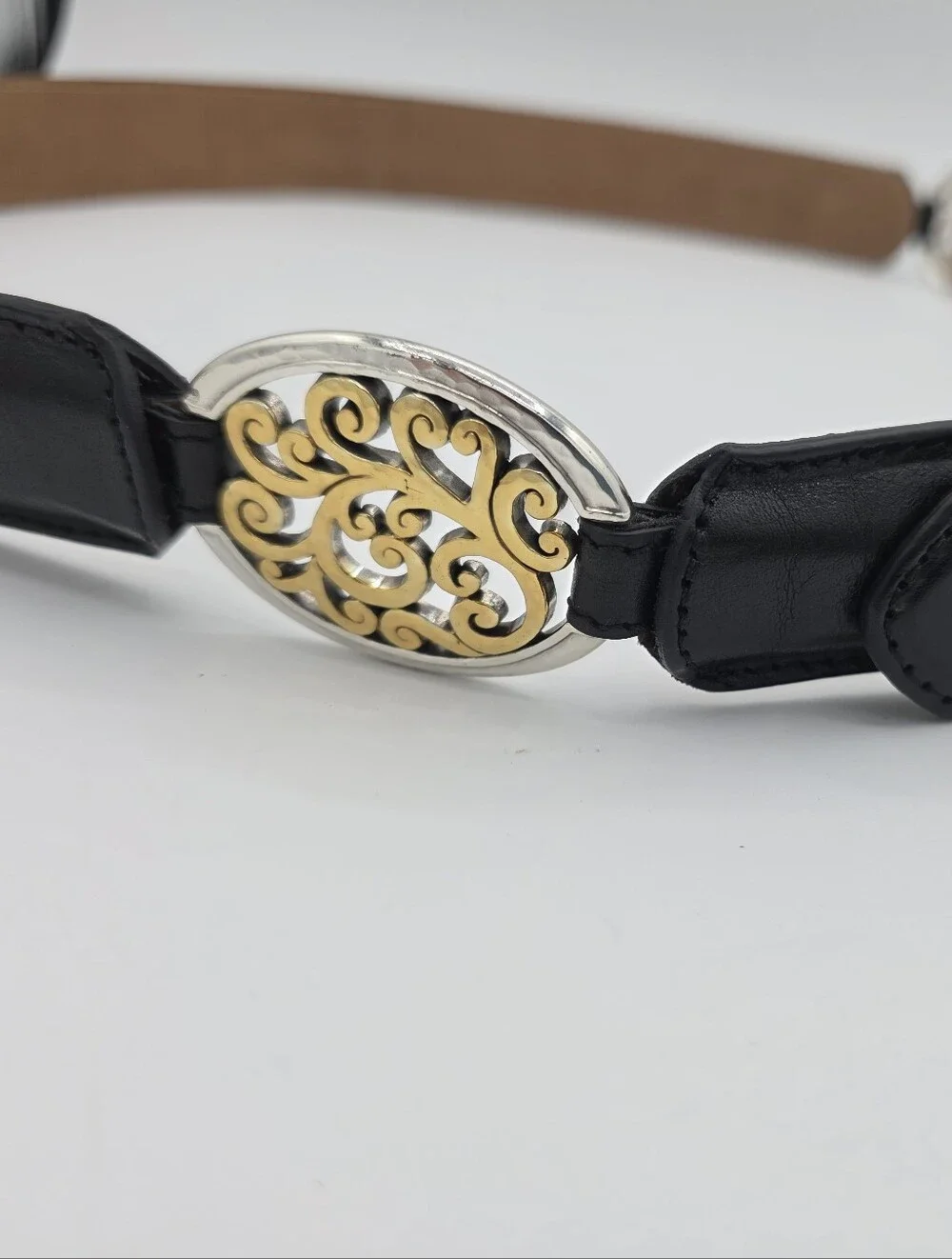 Brighton B60293 Black Leather Belt Retired Two Tone Scroll  display picture 1